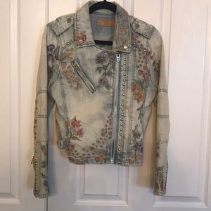 Blank NYC embroidered denim Moto jacket